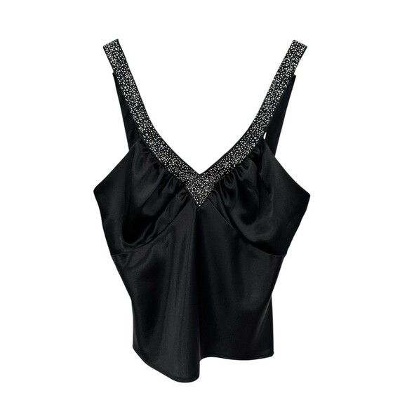 Vintage Betsy & Adam Satin Embellished Top 16 Shell Black Sexy Quiet Luxury USA - Picture 2 of 8